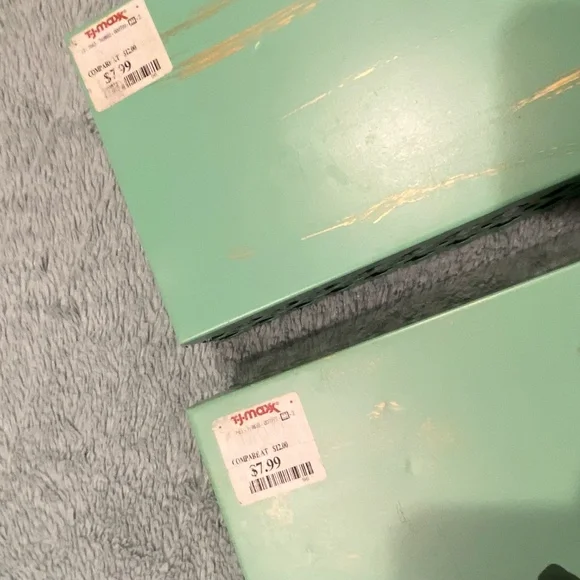 Set of 2 Mint Green Metal Organizers with Gold Patina – 13x6, Vintage Style - Picture 4 of 7